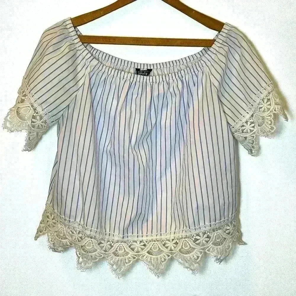 Streetwear Society Lace Trimmed Crop Top Lightweight Summer Festival Boho Large